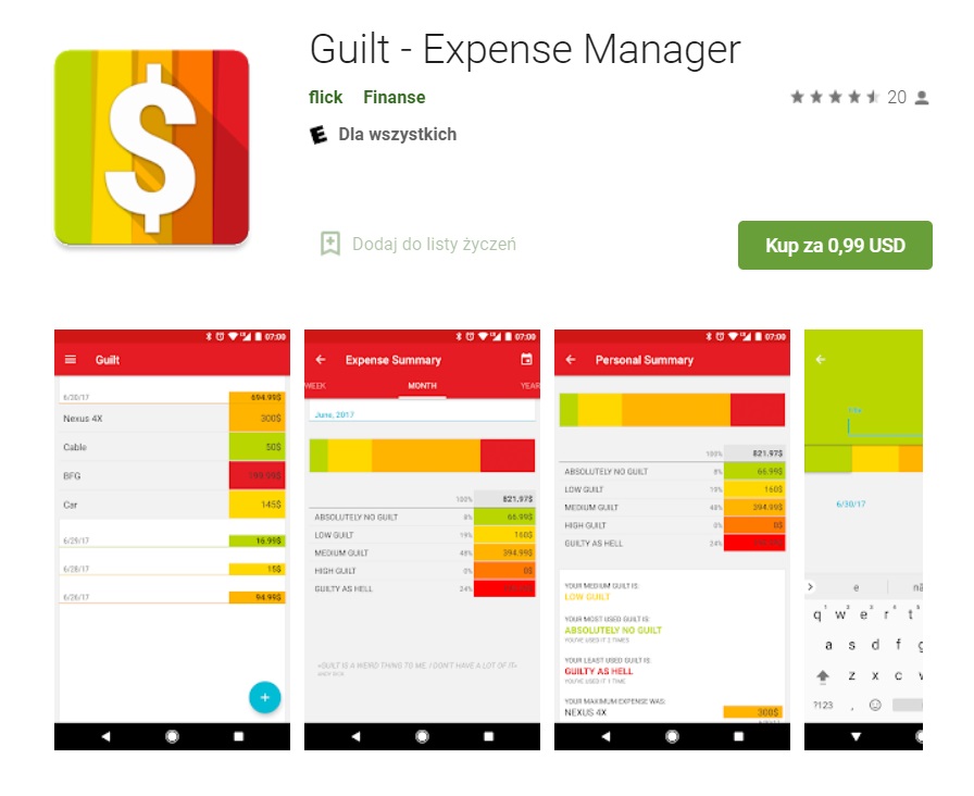 Guilt Expense - aplikacja do kontrolowania finansów 